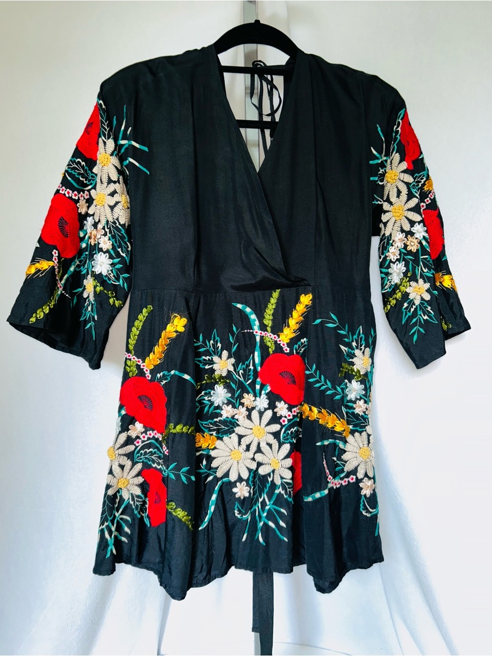 Anthropologie Black Floral Embroidered Tunic Top or Dress Zehavale